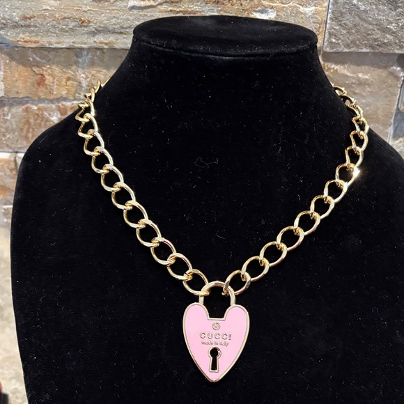 Gucci Jewelry - Gold Chain with Pink Heart Pendant